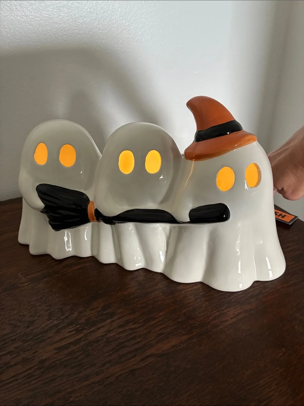 NWT- Ceramic LED LIGHT UP Ghost Trio Halloween Decoration